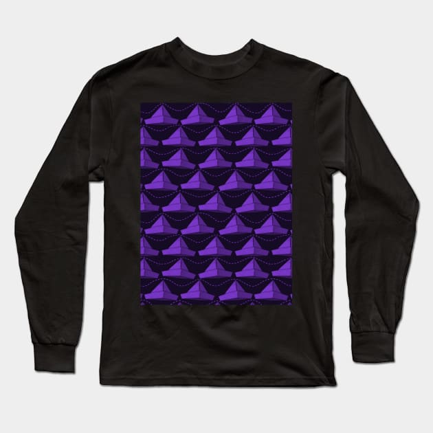 Paper Hats Pattern Violet Long Sleeve T-Shirt by DrawingEggen